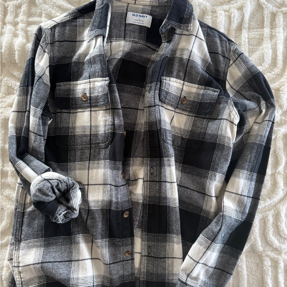Old Navy Monochrome Plaid Flannel Shirt
